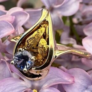 Vintage, 14K Gold, Tanzanite With Gold Nugget Ring, Size 8 3/4, 4.35 Grams
